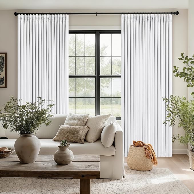 Snow White Pleated Linen 100% Blackout Curtains 102 Inches Long | Pinch Pleat - Image 8