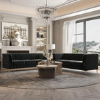 83.46" W Black Velvet Sofa Couch - Image 8