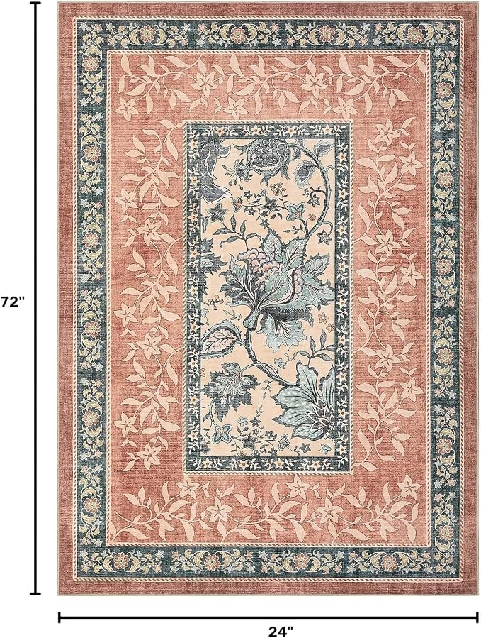GarveeHome Terracotta Teal 2x6 Washable Kitchen Runner Rugs Non Slip Provence - Image 2