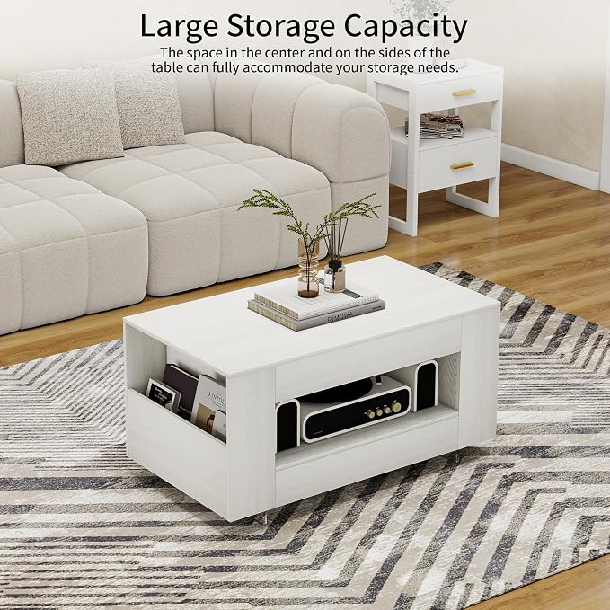35" Wood Coffee Table for Living Room, Sides Storage - Image 5