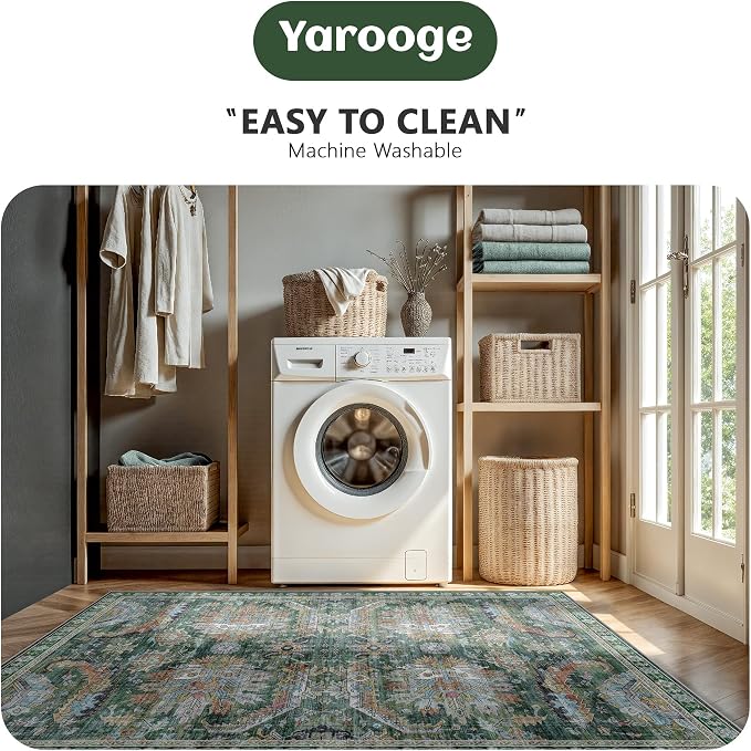 5x7 Area Rugs, Vintage Retro Soft Washable Rug, Non-Slip Low Pile Rugs - Image 5
