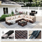 UPHA 9 Pieces Patio Furniture Sets, Wicker Outdoor Sectional Sofa Couch - Image 3