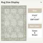 Soalmost 9x12 Area Rugs for Living Room Washable Rug Non-Slip Green/Brown | - Image 5