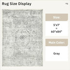 Soalmost 5x7 Area Rugs Light Gray Washable Trendy Faded Style Floral Rugs | - Image 3