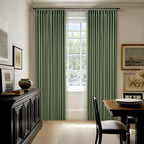 120 Inch Olive Green Linen Pinch Pleated Blackout Curtains Double Layer | 100% - Image 7