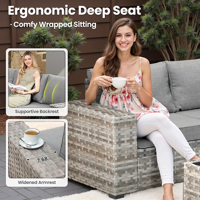 ovios 7 Pieces Patio Furniture Set, Outdoor Wicker Sectional Sofa - Image 4