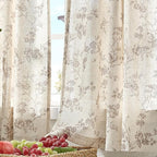 Taupe on Beige Linen Kitchen Curtains Rod Pocket 26W X 24L 2 Panels | Elisa - Image 8