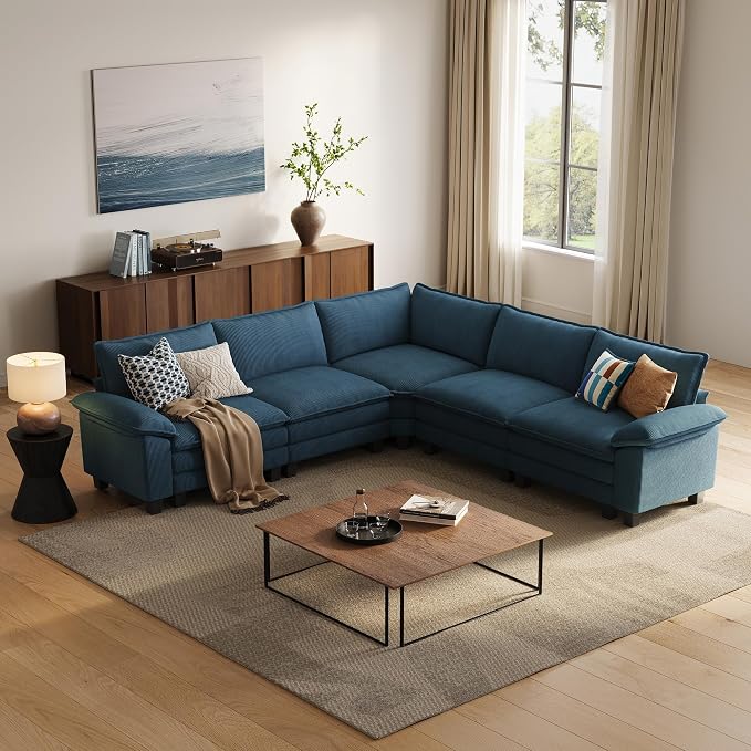 LINSY HOME Modular Sectional Sofa, 5-Seat Corduroy Modern Cloud Couch by LINSYHOME