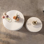 46.46'' White Round Coffee Table Set of 2, Modern Circle Fluted Drum Nesting - Image 3
