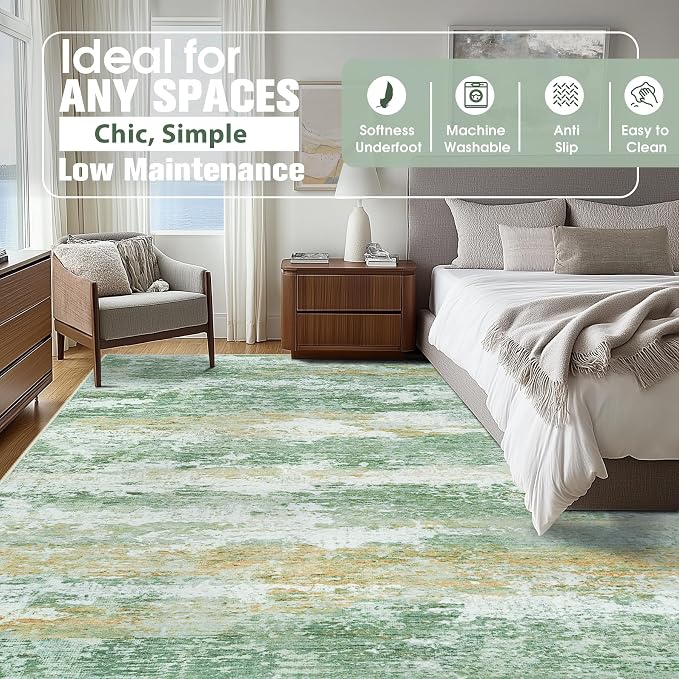 Aelenmu 10x14 Area Rugs for Living Room Washable Dining Room Green | Modern - Image 2