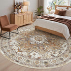 Madane Washable 8ft Circle Round Rug, 8x8 Circular Area Rugs, Turmeric/Grey | - Image 4