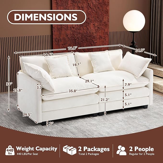 Ihanherry Cloud Sofa 77 Inch Loveseat, Modern Sectional Couch, 2-Seats Sofa - Image 2