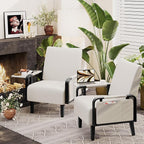 Andeworld Modern Beige Accent Chair Set of 2, PU Leather Upholstered Armchair - Image 8