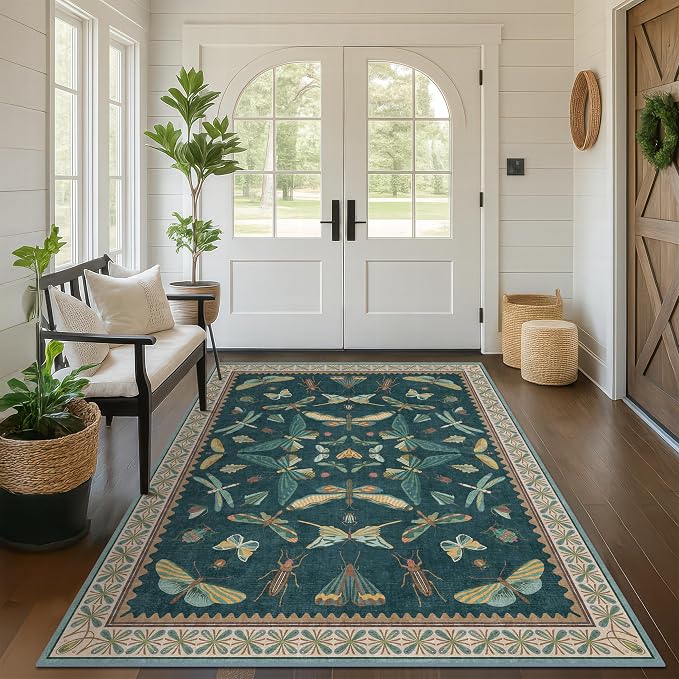 Insect Blue Green Living Room Rug 5x8 - Image 6