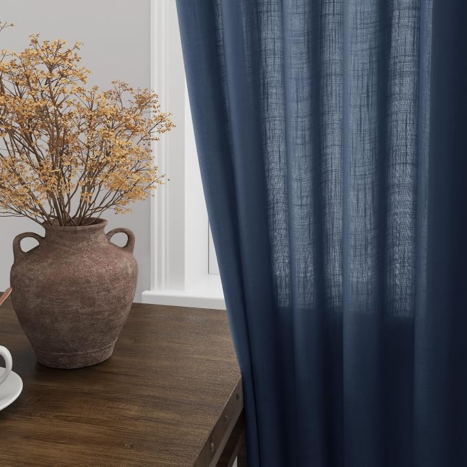 Denim Blue Linen Curtains 90 Inch Long 2 Panels Set - Image 4