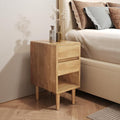 Nightstand 2 Drawers with Open Shelf Narrow Night Stand Solid Wood Bedside by IUNVR