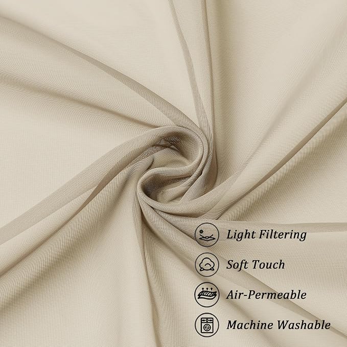 Chyhomenyc Taupe Sheer Valance for Windows, 2 Pack | Light Filtering Voile Soft - Image 7
