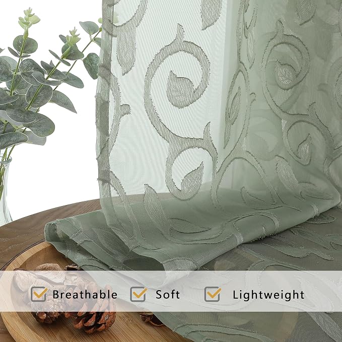 Furman Sage Green Semi Sheer Curtains 72 inches Long - Image 6