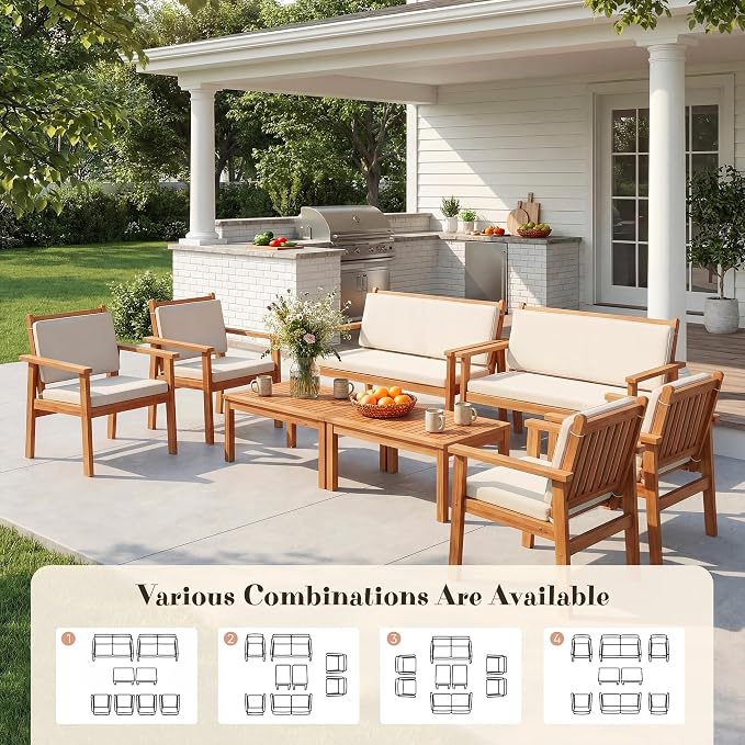 Devoko Patio Furniture Set 8 Pieces Acacia Wood Outdoor Furniture, Patio Set - Image 7
