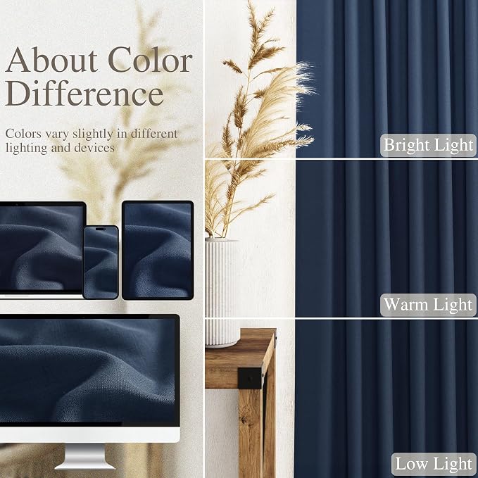 Denim Blue Linen Curtains 96 Inches Long 2 Panels Set - Image 3