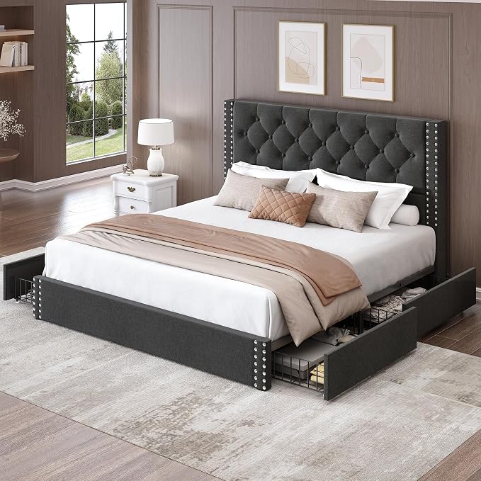 LARMACE Full Size Bed Frame Upholstered Platform Bed - Image 8