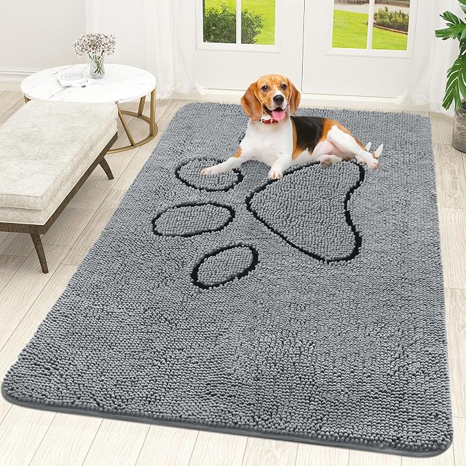 OLANLY Dog Door Mat for Muddy Paws 59x35, Paw Print Design Chenille Mud Mat | by OLANLY