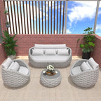 TWT Aluminum Modern Patio Set Three Seater Sofa Outdoor Furniture Set w/Coffee by TWT