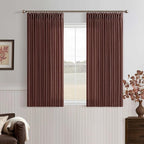 Short Linen Pleated Reddish Brown Semi Sheer Curtains 45 Inch Long 2 Panels | by Twodrapes