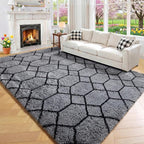 Area Rugs for Bedroom Living Room, 4x6 Fluffy Grey and Black Geometric Rug | - Image 6