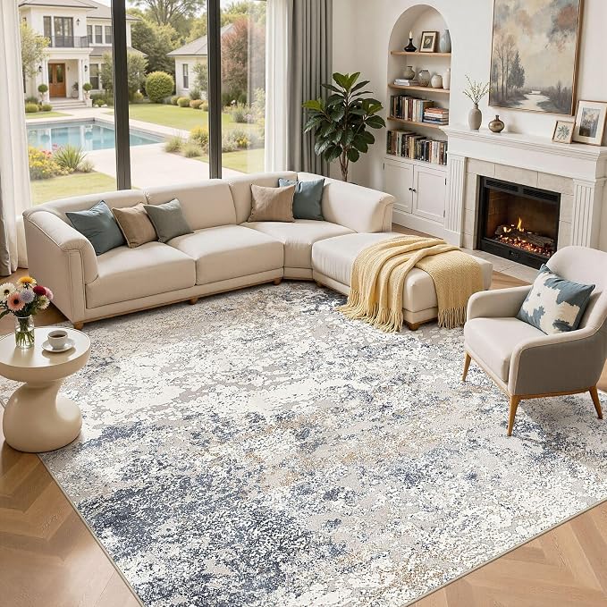 DMOYEST Square Area Rug Living Room Rugs 12x12 Washable Beige Blue Carpet | by DMOYEST