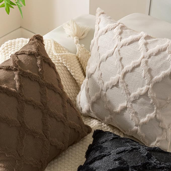 Set of 2 Soft Moroccan Throw Pillow Covers 18x18 Inch Plush Boho Decorative - Image 2