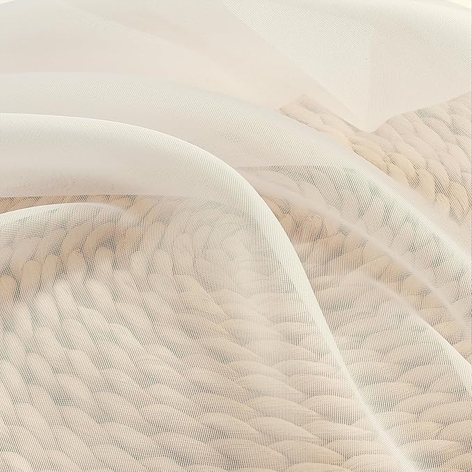 Chyhomenyc Cream Sheer Curtains 45 Inch Long 2 Panels, Short Voile Sheer Drapes - Image 6