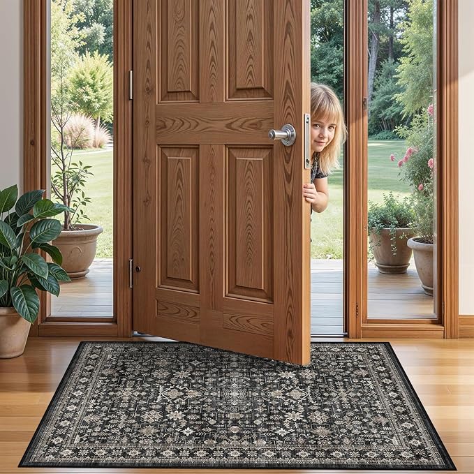 Grey Entry Door Mat 2x3 for Kitchen Bathroom | Non Slip;Machine Washable; by WelcometoBabovid