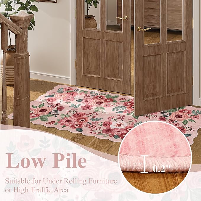 DUKINO 2x8 Washable Runner Rug, Floral Non Slip Kitchen Runner Rug, Soft Throw - Image 8