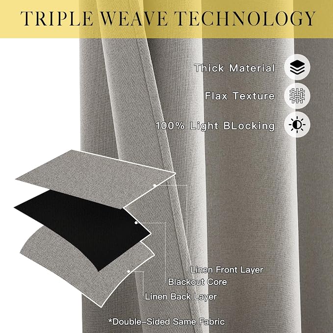 NICETOWN 100% Blackout Linen Curtains - Image 3