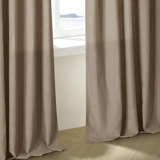 Latte Pinch Pleated Light Filtering Linen Curtains 84 Inch Length | Semi Sheer - Image 9