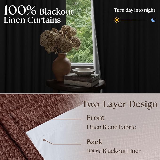 Chestnut Brown 100 Inch Floor Length Linen Blackout Curtains - Image 2