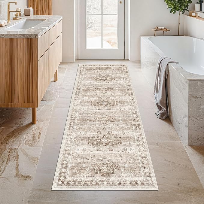 Boho Long Bathroom Runner Rug 24 x 72 Washable Non Slip by HazoHaus