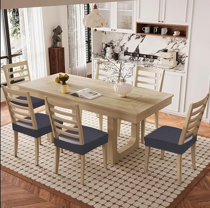 Smiry Waterproof Seat Covers for Dining Room Chairs Set of 6, Stretch Jacquard - Image 8