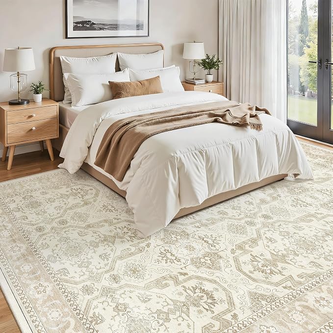 Soalmost 9x12 Area Rugs for Living Room Washable Rug Non-Slip Beige/Brown | - Image 4