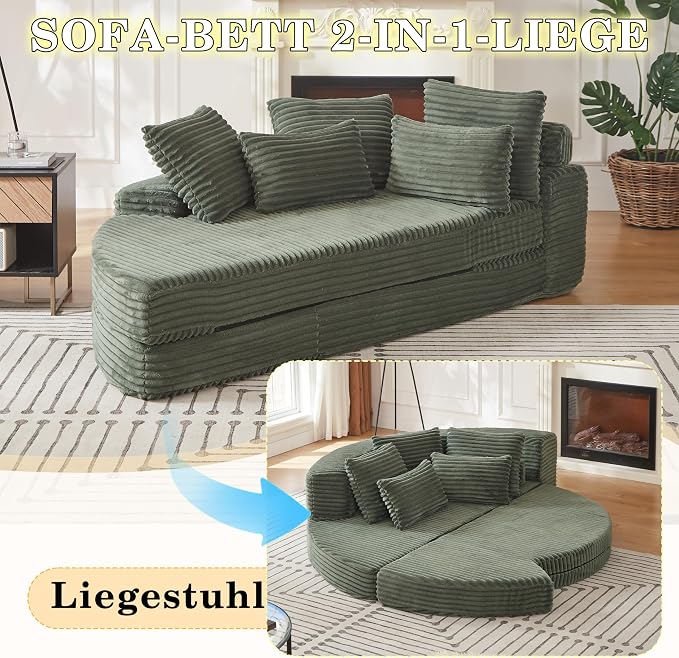 78.5" Corduroy Boneless Round Oversized Sofa, Converts into Two Recliners - Image 5