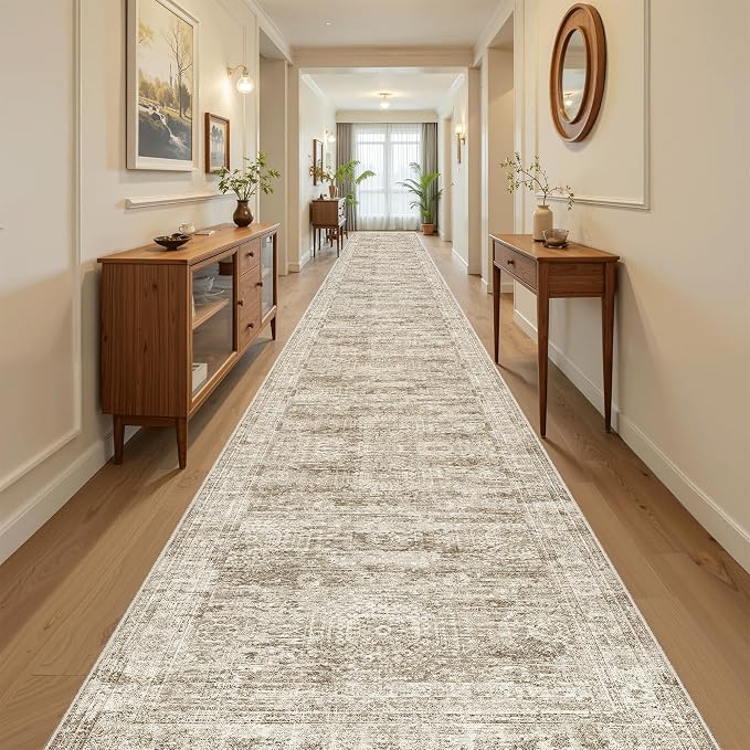 Soalmost Washable 3x18 Hallway Runner Rug Non-Slip Kitchen Entry Rugs Brown | - Image 4