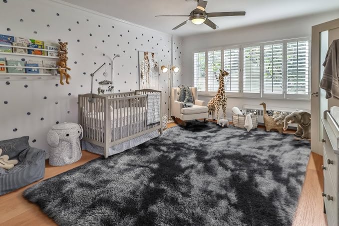 Area Rugs for Bedroom Living Room, Fluffy Tie-Dyed Dark Grey 4x6 Indoor Bedside - Image 9