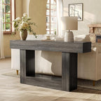 LITTLE TREE 63 Inches Long Console Table, 2-Tier Farmhouse Sofa Table Behind - Image 5