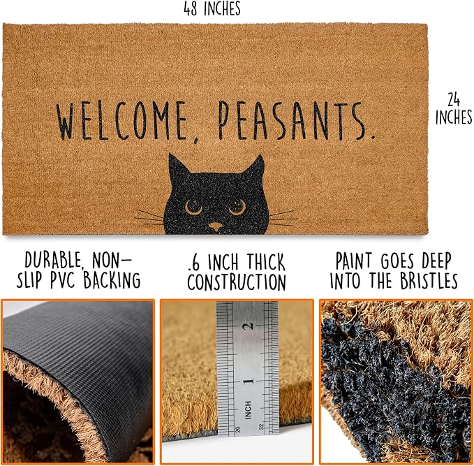 Welcome Peasants Door Mat Large 48x24 Inch, Pvc Backing, Dirt Scraper, - Image 3