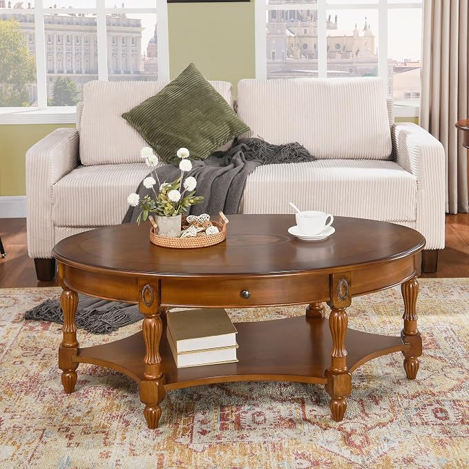 LEEMTORIG Oval Coffee Table for Living Room, Solid Wood Table - Image 3