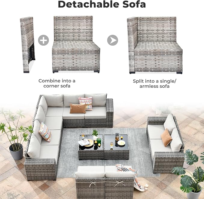 ovios 12 Pieces Patio Furniture Set, Outdoor Wicker Sectional Sofa - Image 9
