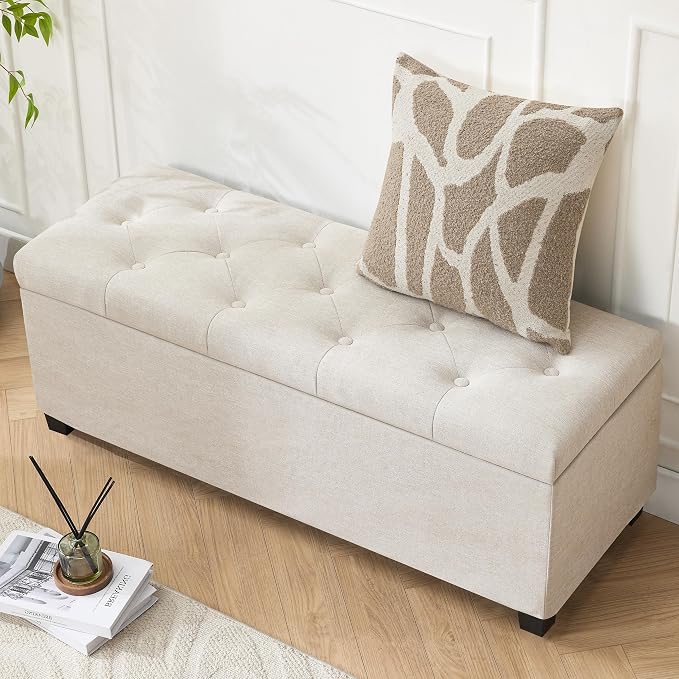 Mangodan 43 Inch Linen Storage Ottoman Bench, Foot Rest - Image 8