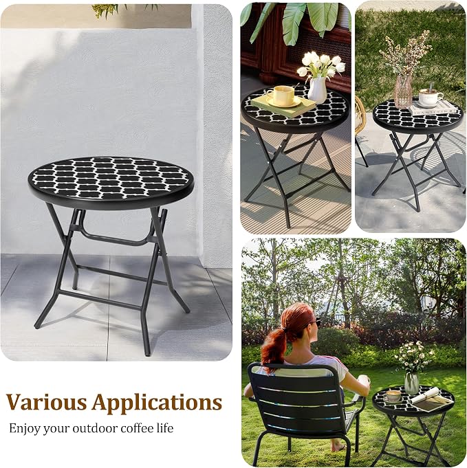 Foldable Patio Side Tables, 17.7" Small End Table Outdoor Weatherproof - Image 4