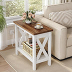 HOOBRO End Table with Charging Station, Farmhouse Narrow Side Table, 2-Tier - Image 2